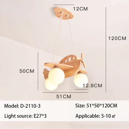 DecorBites™ LED Wooden Aircraft Kids Chandelier Boys Girls Room Decor Hanging Pendant Lights