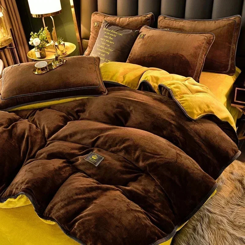 Decobites Plush Milk Velvet King Bedding Set for Winter Warmth