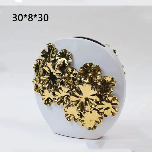 DecorBites™ Gold Embossed Flower Ceramic Vase for Home Decoration and Floral Arrangements