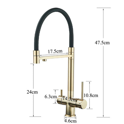 DecorBites™ Brushed Gold 360 Rotate Pull Out Kitchen Filter Faucet with Dual Handle
