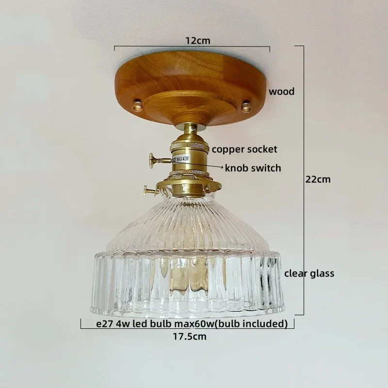 Decorbites™ Grüne Glas LED Deckenleuchte Nordisch Holz Kupfer Deckenlichter