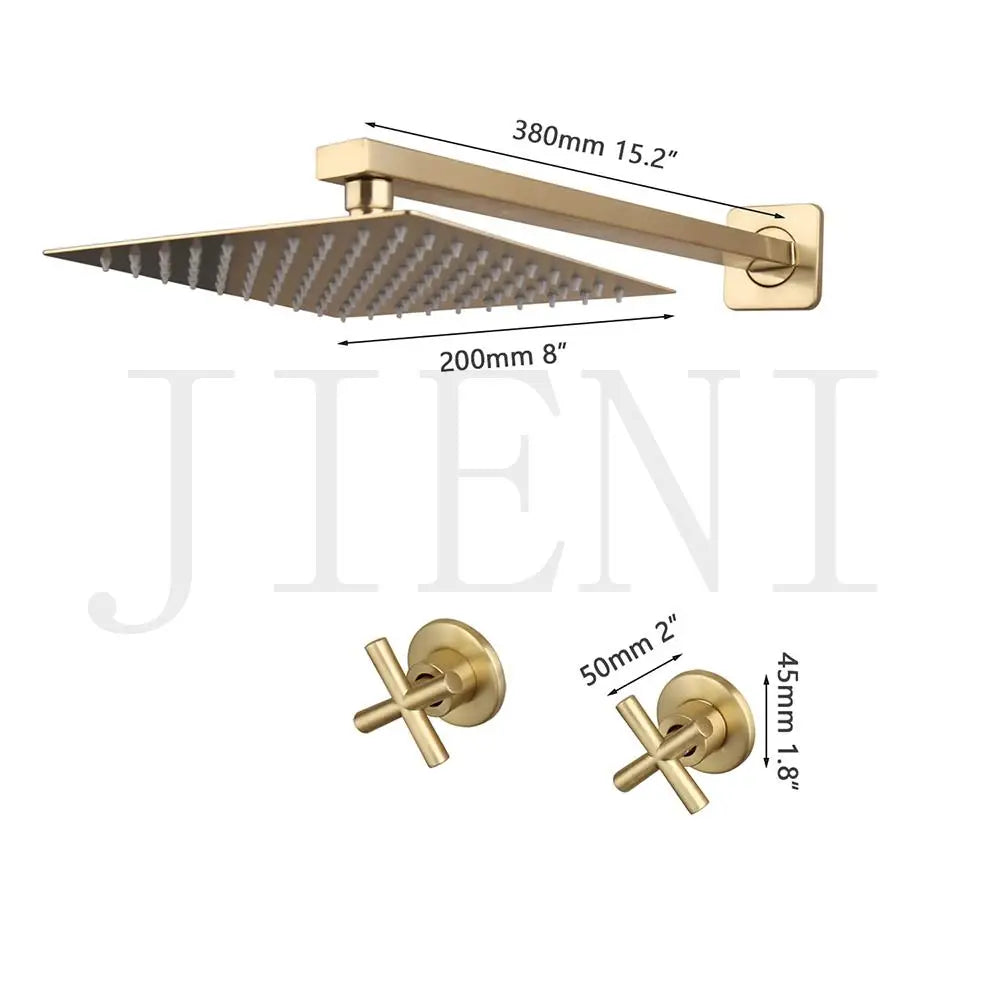 مجموعة صنبور دش مطري دائري من نحاس عتيق من DecorBites™ مثبت على الحائط مع مقبضين