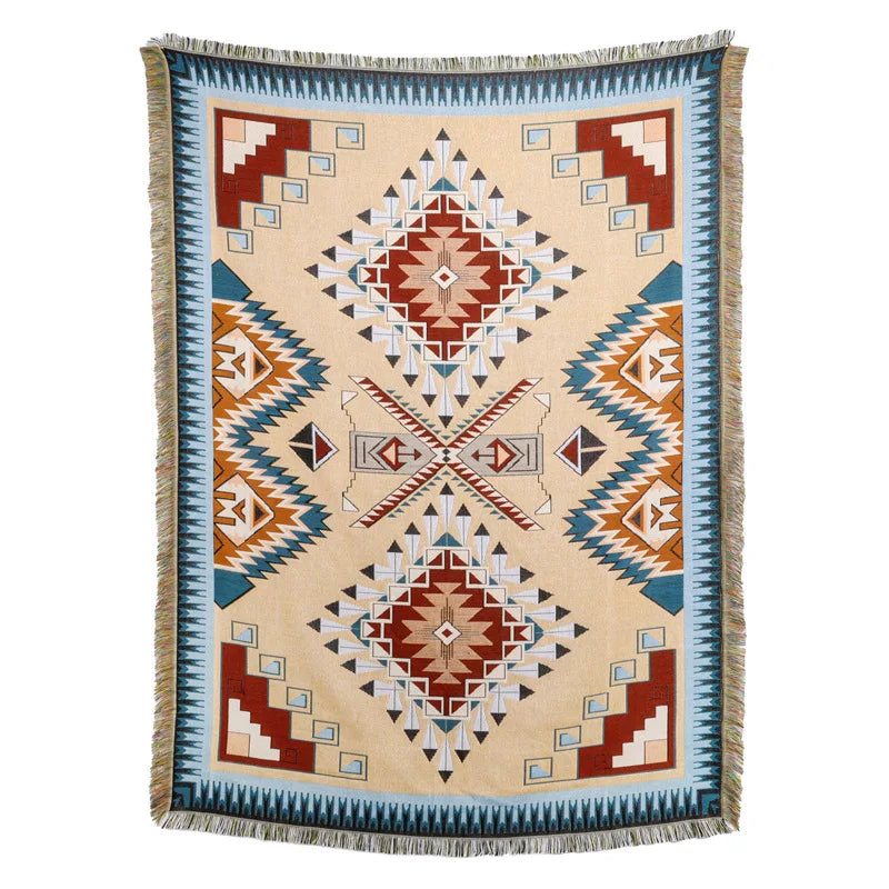 غطاء أريكة من بطانية الشاطئ من DecorBites™ - بطانية منقوشة بنقشة الريف الأمريكي - نسيج قطني مزخرف بشراشيب