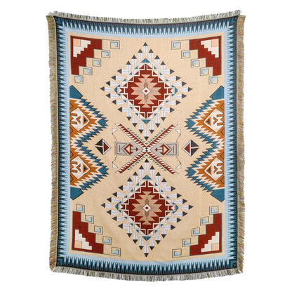 غطاء أريكة من بطانية الشاطئ من DecorBites™ - بطانية منقوشة بنقشة الريف الأمريكي - نسيج قطني مزخرف بشراشيب