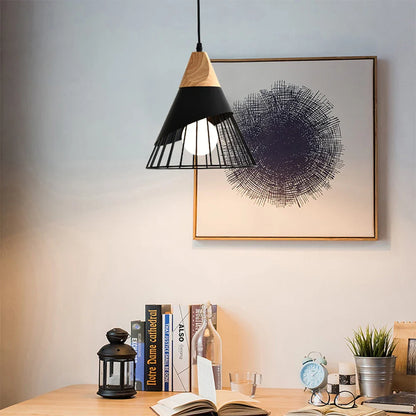 Black Wood Industrial Pendant Light