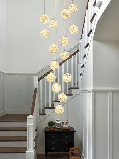 DecorBites™ Gold LED Glass Chandelier: Minimalist Round Ball Staircase Lighting Fixtures