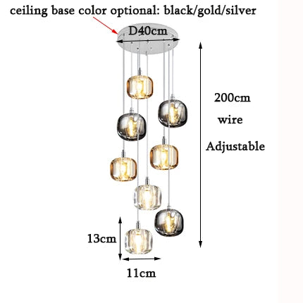 DecorBites™ LED Stair Chandelier: Luxury Amber/Crystal Indoor Lighting Fixture
