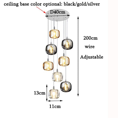 DecorBites™ LED Stair Chandelier: Luxury Amber/Crystal Indoor Lighting Fixture