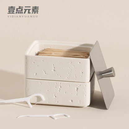 DecorBites™ Double Decker Jewelry Organizer with Natural Stone, 2 in 1 Floss Box & Bathroom Ornament