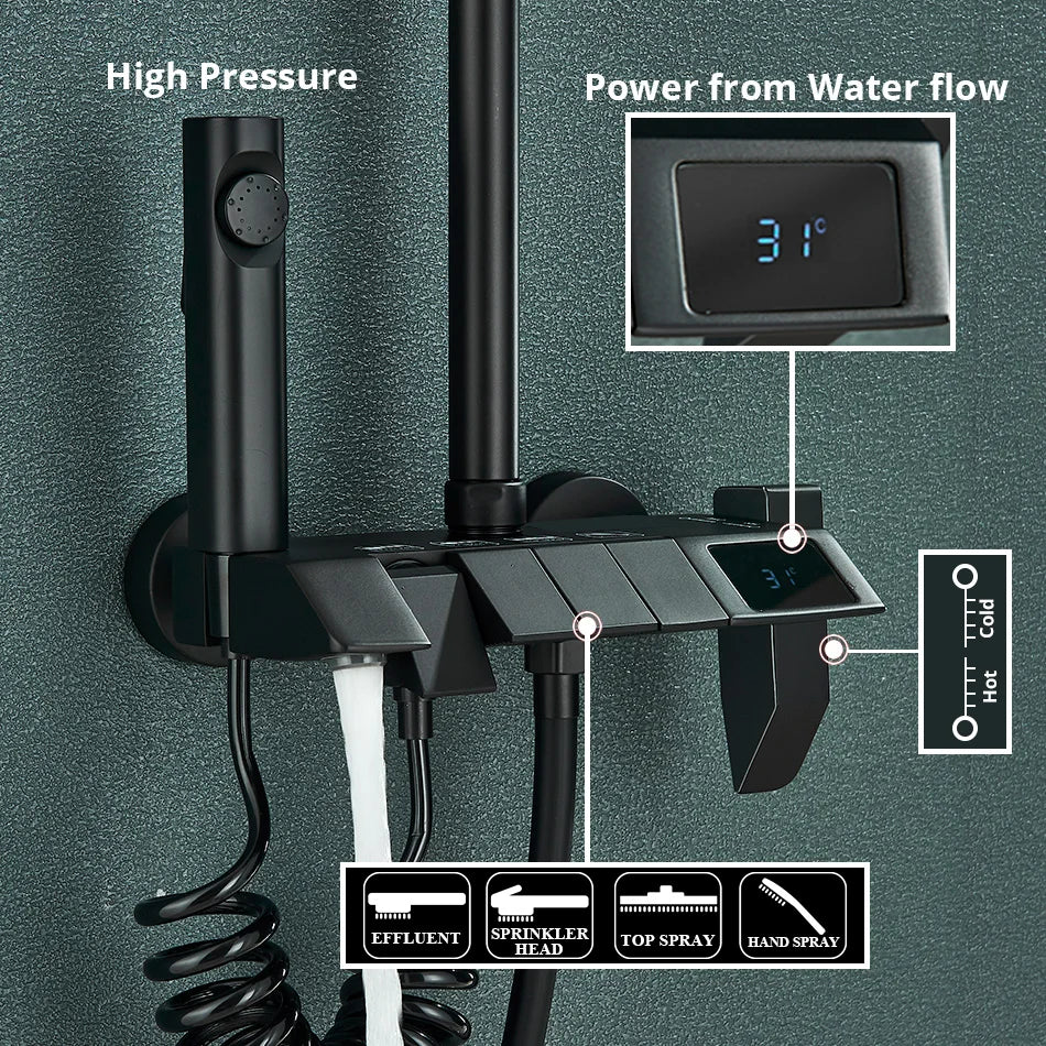 DecorBites™ Digital Rainfall Shower System Mixer Set 4-way Bathroom Faucets Kit