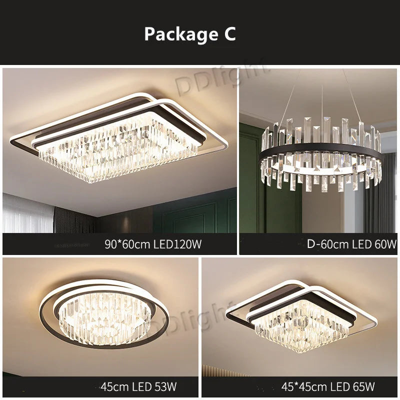 DecorBites™ Crystal Industrial Pendant Lamps Set for Modern Living Room Bedroom Kitchen Decor