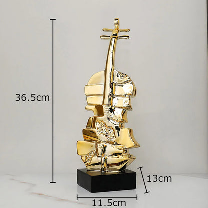 DecorBites™ Golden Violin Sculpture Resin Art Ornament Stack Violin Statue Decor