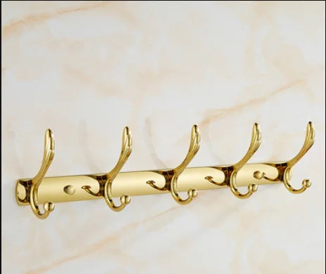DecorBites™ Brass and Crystal Bathroom Accessories Set: Shelf, Robe Hook, Paper Holder, Brush Holder
