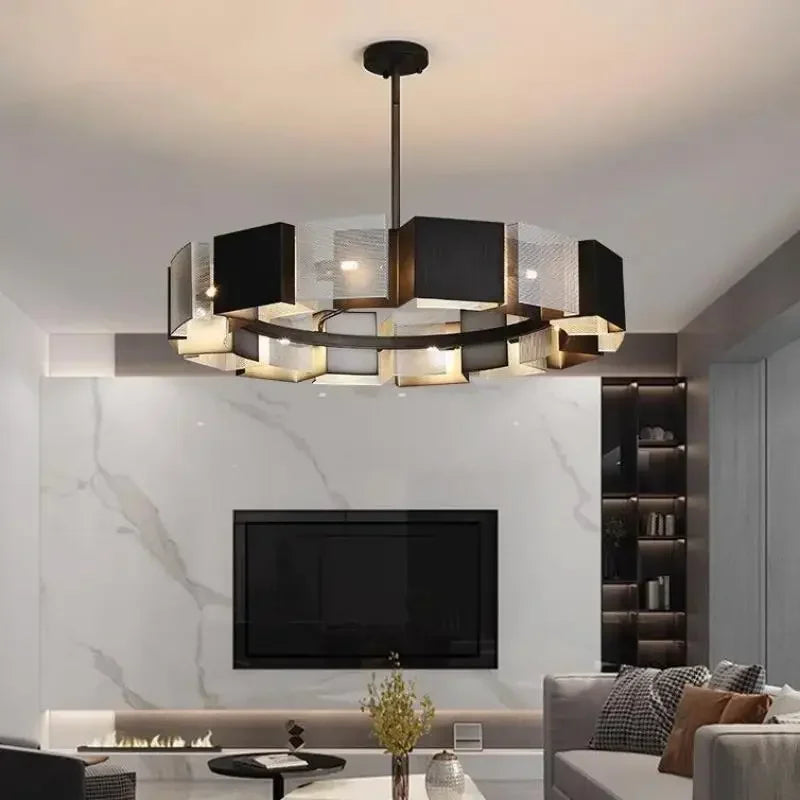 DecorBites™ Black Metal Loft LED Chandelier: Modern Indoor Pendant Lamp Fixture Home Lighting