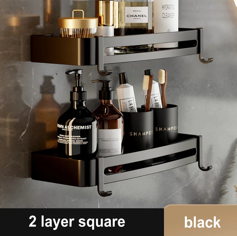 Estante de Esquina para Baño Decorbites™ Gold: Perchero de Almacenamiento Triangular Montado en la Pared para Artículos de Aseo