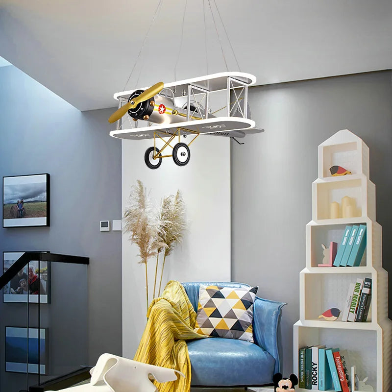 DecorBites™ Children's Aircraft LED Chandelier for Boys Room,False