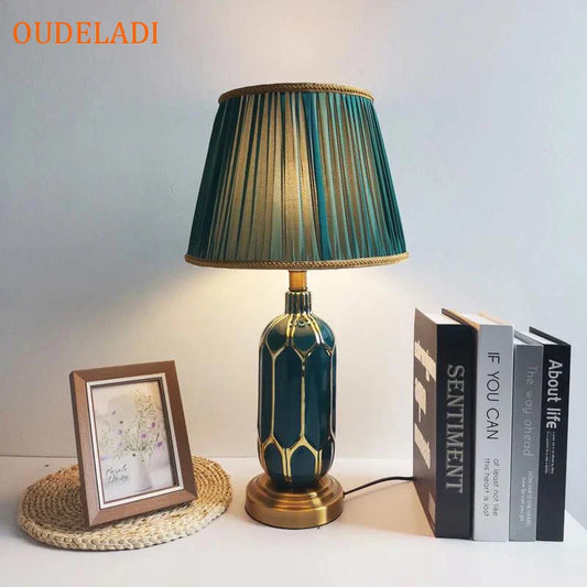 DecorBites™ Blue Ceramic Table Lamp | Post Modern American Style | Bedroom Living Room Lighting