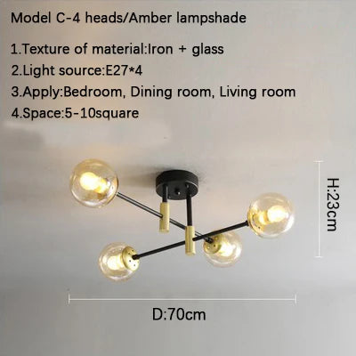 ثريا ديكوربايتس™ الزجاجية السوداء - ثريا سقف طاولة طعام مستديرة بتصميم نورديك