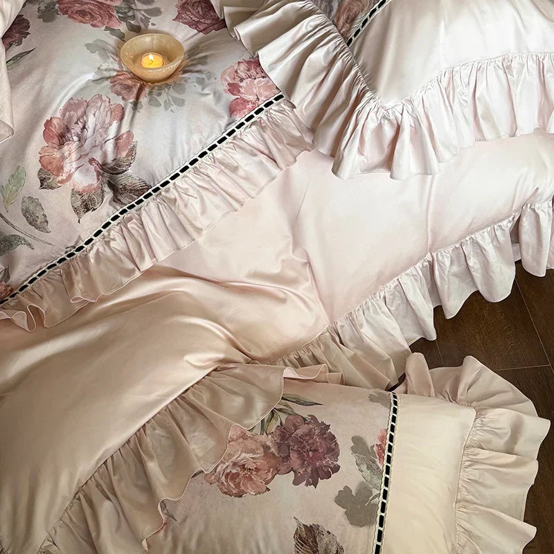 Decobites Rose Ruffles Bedding Set in Egyptian Cotton - Double Queen King Sizes