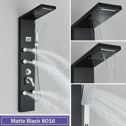 DecorBites™ Black Massage Jet Rainfall Shower Panel with Temperature Display 5 Modes