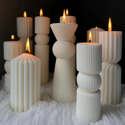 DIY New Cylindrical Tall Twirl Pillar Candle Mold Ribbed Aesthetic Twist Swirl Silicone Mould Geometric Striped Soy Wax Mold