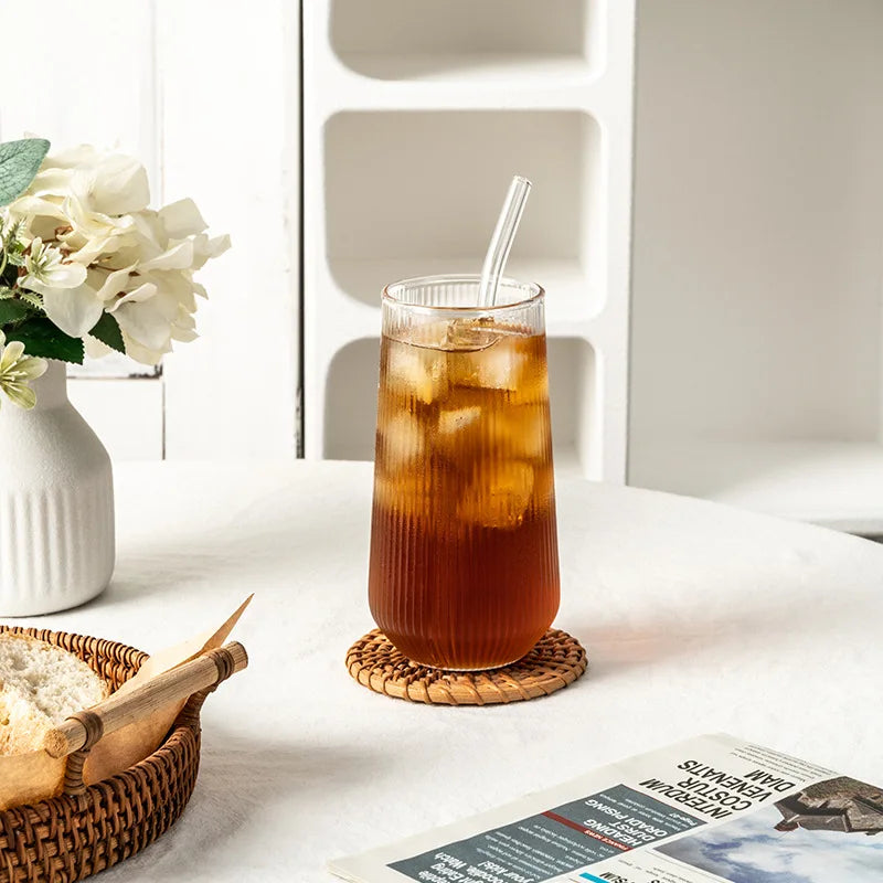 DecorBites™ Clear Glass Coffee Cups Set of 6 - Heat-Resistant Vertical Design for Various Drinks