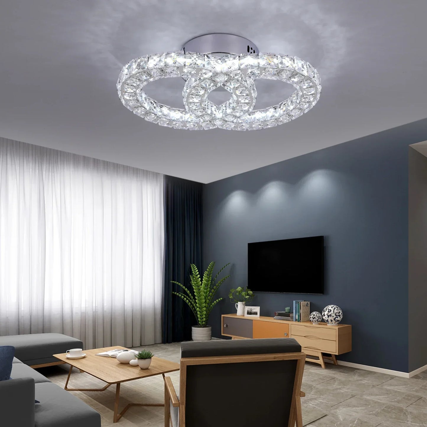 DecorBites™ Crystal LED Ceiling Chandelier: Elegant 3-Side Nordic Indoor Light for Living Room