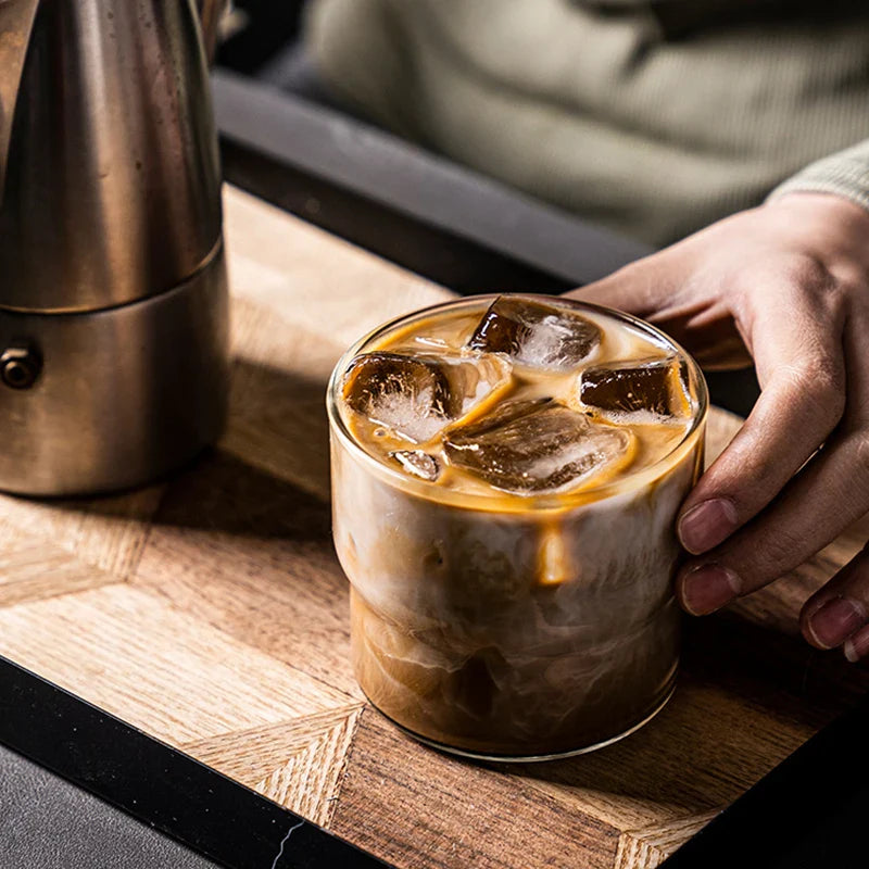 Vaso de vidrio creativo DecorBites™ para café y batidos | Vaso resistente al calor para bebidas