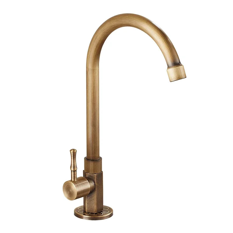 DecorBites™ Brass Classic Cold Water Kitchen Faucet, Single Lever Gooseneck Tap, Bronze Brushed Finish