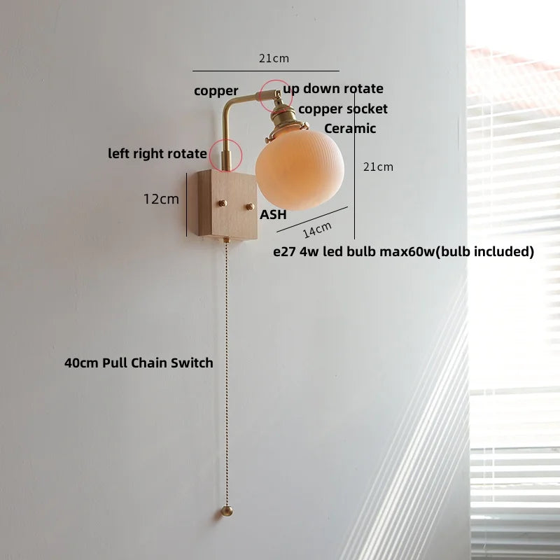 Decorbites™ Luces de Pared LED Cerámicas Globo de Madera de Nogal Applique Giratorio Lámpara de Mesita de Noche