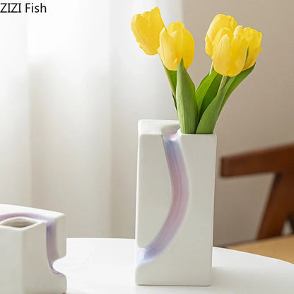 Decorbites™ Geometrische Blöcke Vase: Dekoration für den Schreibtisch mit Farbverlauf und künstlichen Blumen