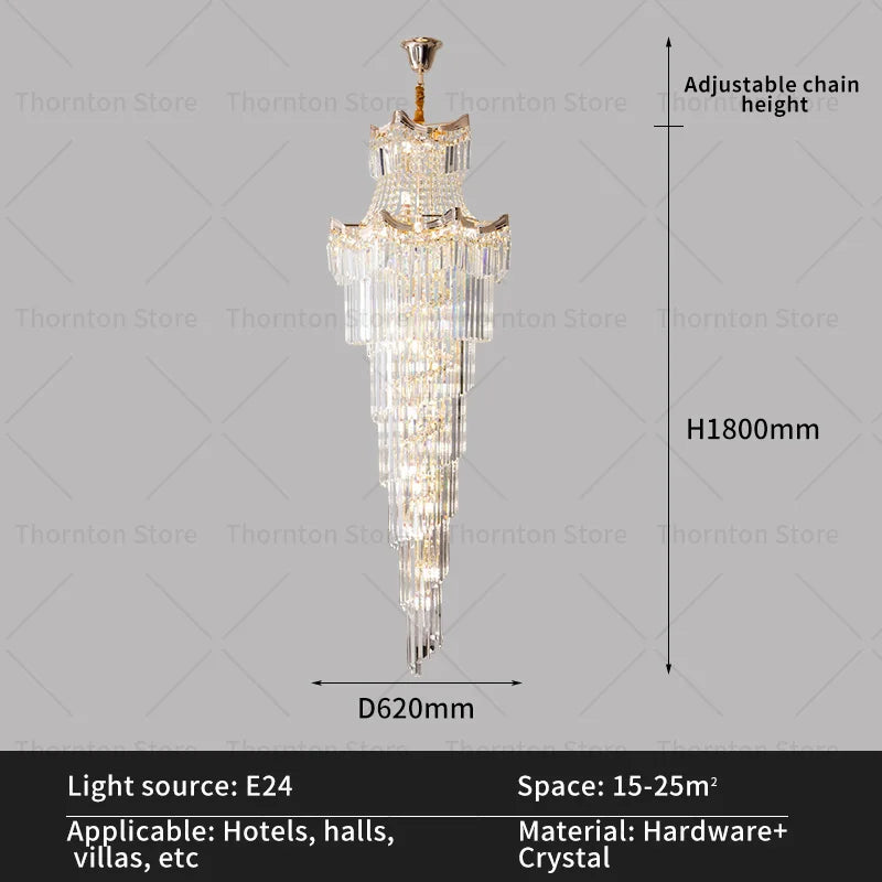 DecorBites™ Crystal Duplex Chandelier: Luxury Living & Stair Lamp for Loft Apartment & Villa
