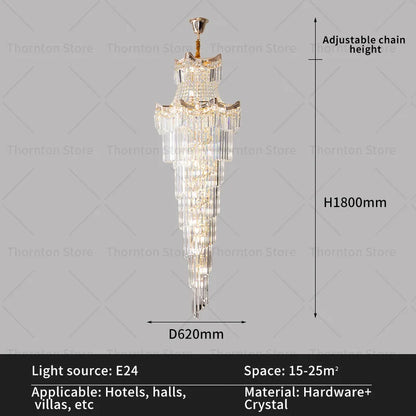 DecorBites™ Crystal Duplex Chandelier: Luxury Living & Stair Lamp for Loft Apartment & Villa