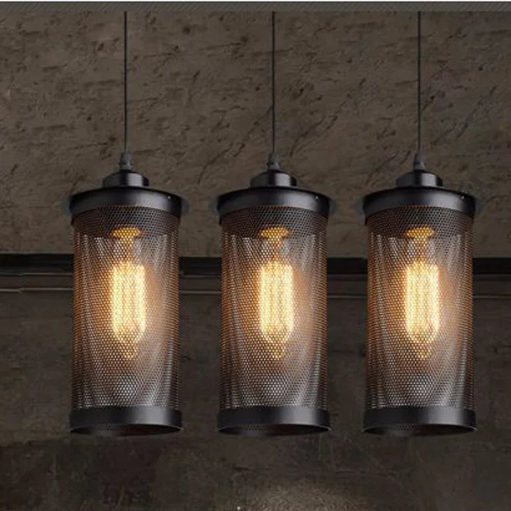 DecorBites™ Industrial Nordic Black Iron Cage Pendant Light Loft Hanging Lamp