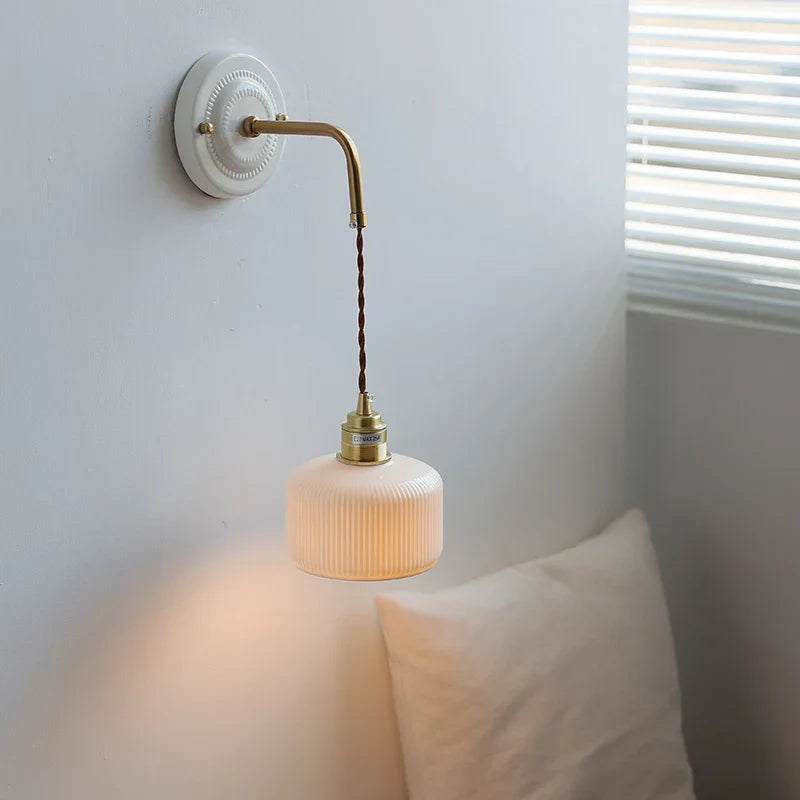 DecorBites™ Copper Ceramic LED Wall Light with Pull Chain Switch for Living Room Decor.