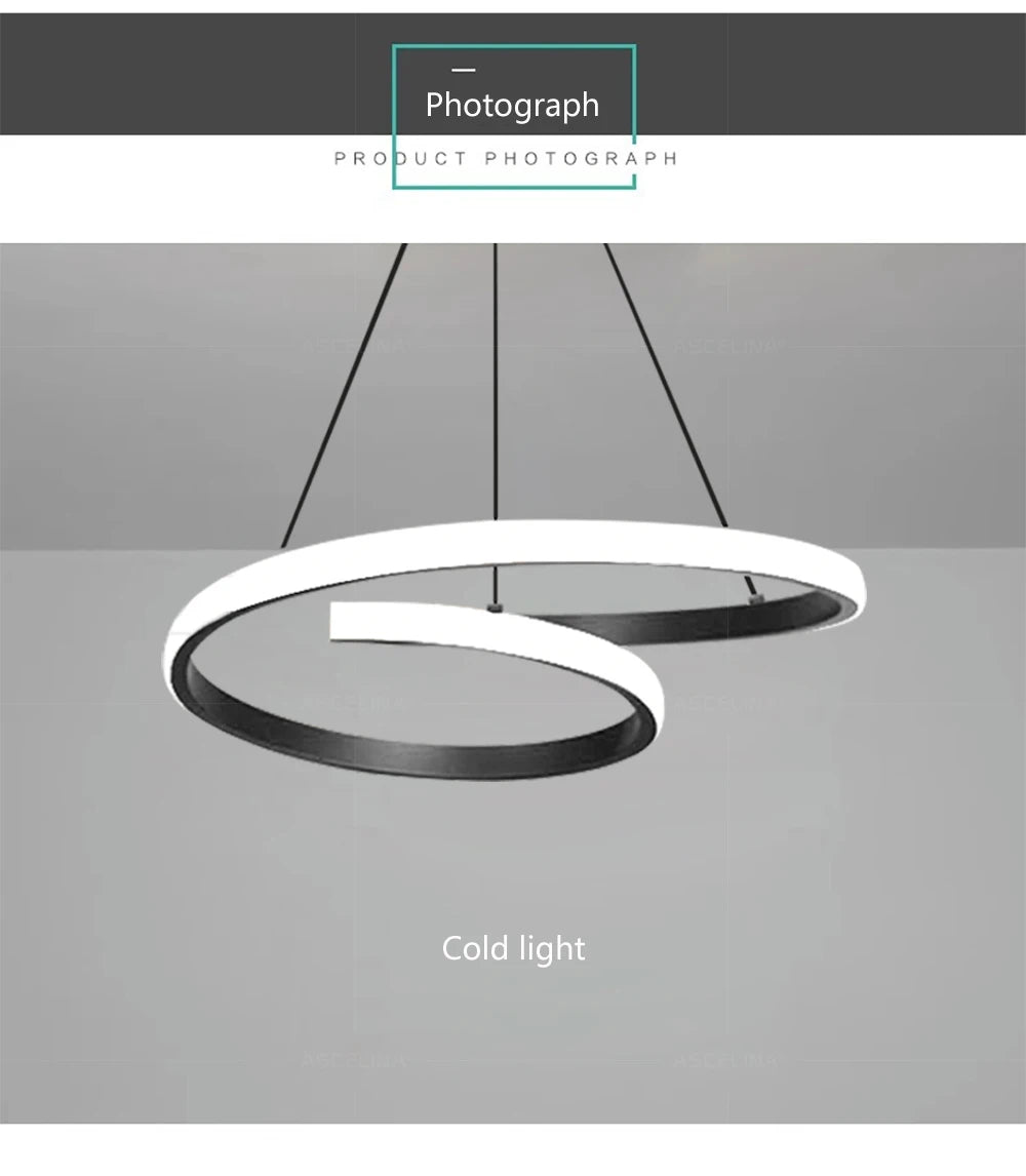 Nordische LED-Hängeleuchte Minimalistisches Doppelring-Design in Schwarz und Weiß Hauptlicht für Wohnzimmer Schlafzimmer Esszimmer Villa