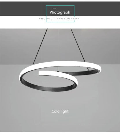 Lámpara Colgante LED Nórdica Diseño Minimalista de Doble Anillo Colores Negro y Blanco Luz Principal para Sala de Estar Dormitorio Comedor Villa