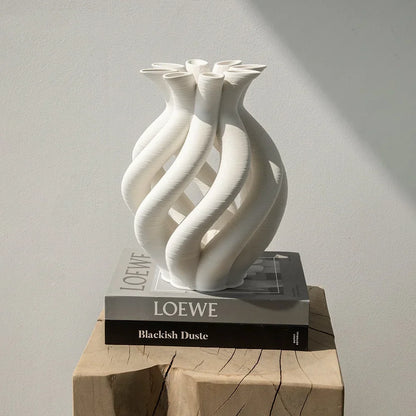 ديكور بايتس™ - مزهريات خزفية مجوفة هندسية، أنابيب حلزونية، تنسيقات زهور، ديكور منزلي، تماثيل صغيرة