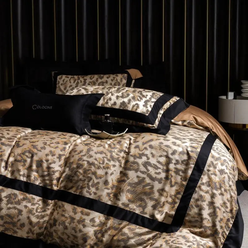 Decobites Leopard Jacquard 1000TC Lyocell Cotton Bedding Set: Duvet, Sheet, Pillowcases