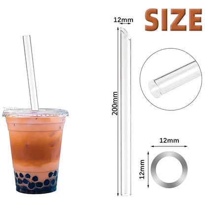 DecorBites™ Clear Glass Smoothie Straws 4-Pack, 12mm Wide for Boba Bubble Tea & Milkshakes