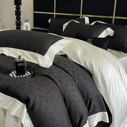 Decobites Luxury Black Jacquard Cotton Bedding Set with Silky Soft Texture