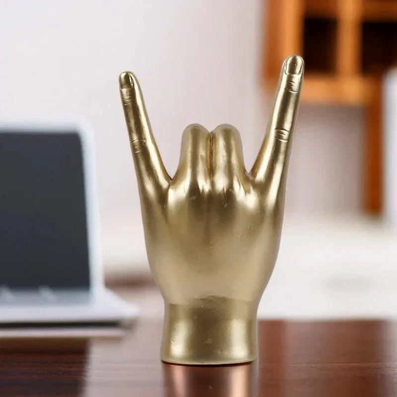 DecorBites™ Gold Rock Hand Gesture Sculpture Figurine for Chic Home Decor