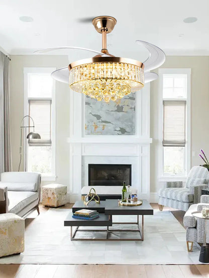 DecorBites™ Crystal Ceiling Fan Light Remote Chandelier Bedroom Living Room