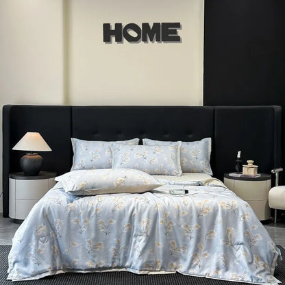 طقم لحاف صيفي من الحرير البارد من DecorBites™ مع ملاءات وأغطية وسائد