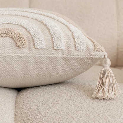 Funda de cojín DecorBites™ geométrica con mechones en beige y gris, estilo nórdico para decoración moderna