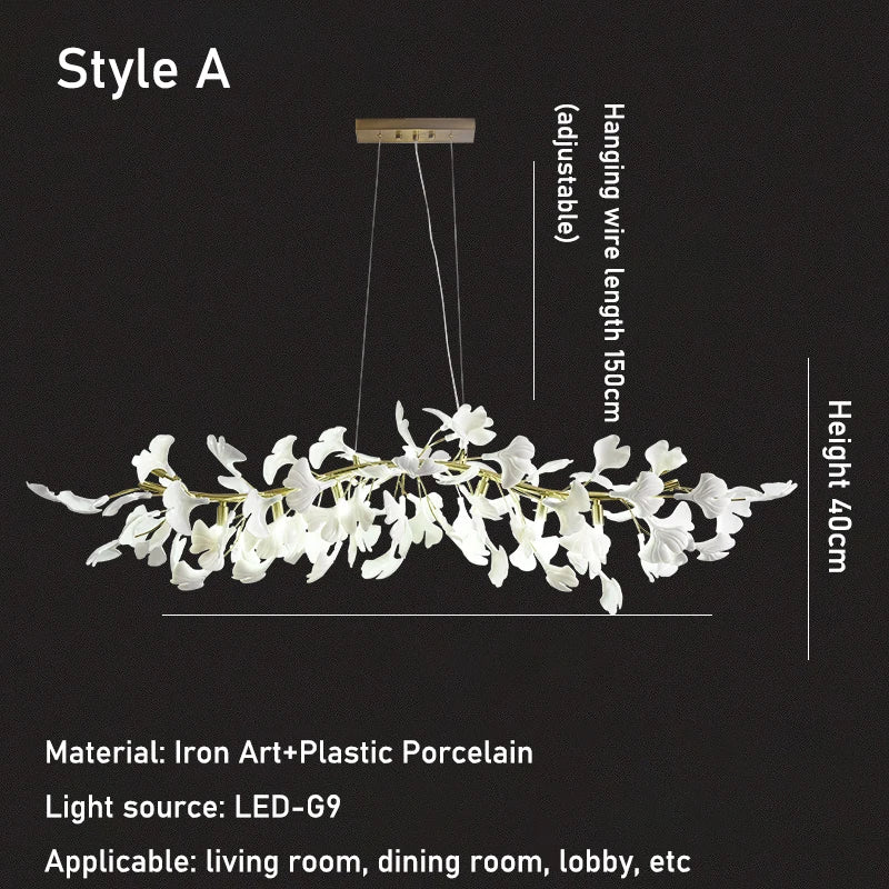 DecorBites™ Luxe Ginkgo Leaves Chandelier Pendant Light for Living Room Bedroom