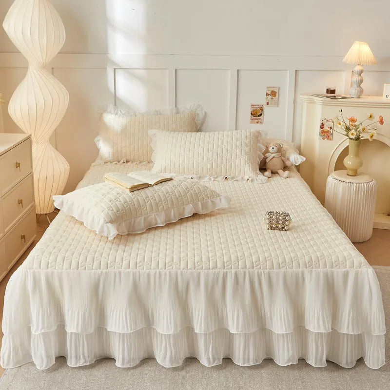 Decobites Lace Ruffles Cooling Bed Skirt Set with Pillowcases