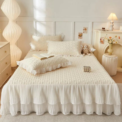 DecorBites™ Lace Ruffles Cooling Bed Skirt Set with Pillowcases