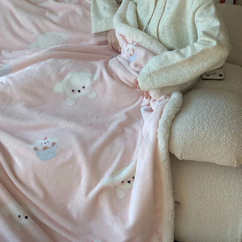 DecorBites™ Korean Cartoon Plush Blanket, Soft Nap Sofa Cover for Home Dormitory