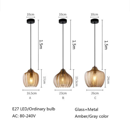 DecorBites™ Amber Gray Glass Chandelier LED Light Modern Nordic Bedroom Restaurant Bar Staircase Lamp